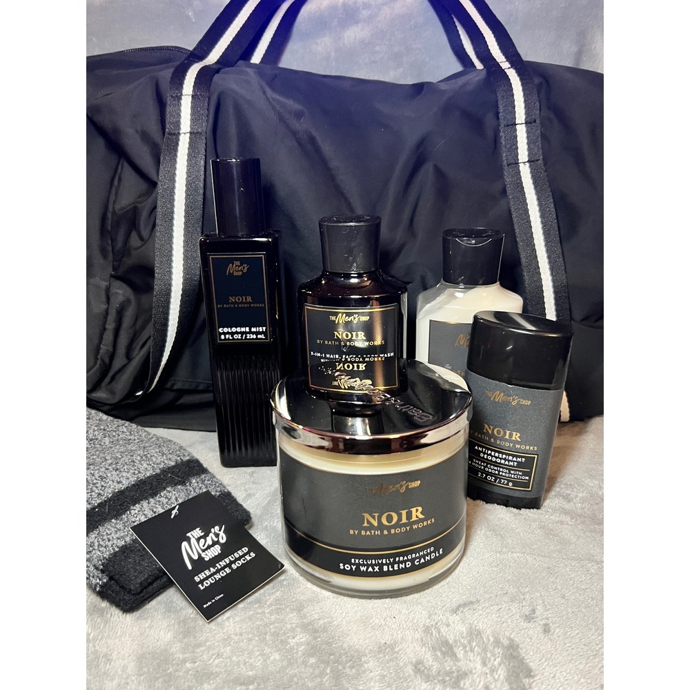 Bath & Body Works Noir Men's 7 Pc Gift Set Duffel Bag Candle Cologne Socks NWT X